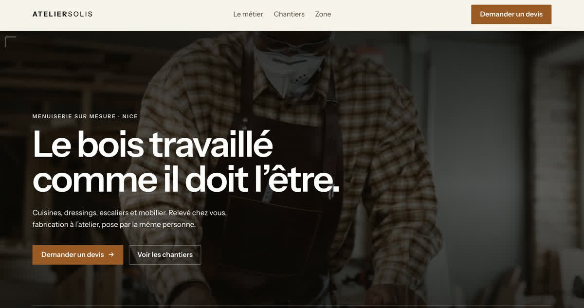 Aperçu du site de démonstration Atelier Solis sur ordinateur